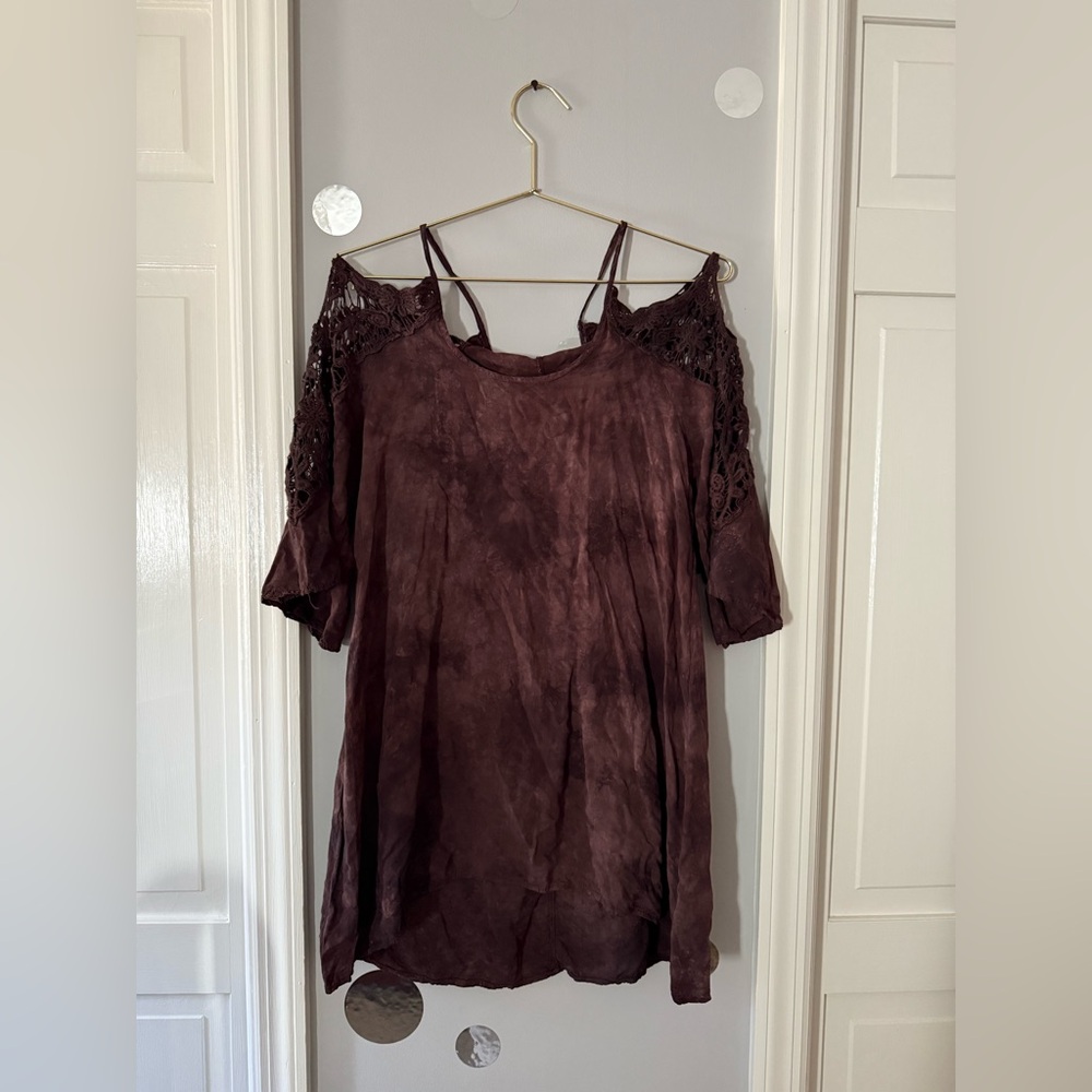 T Party Fashion Lace Cold Shoulder Blouse - Dark Brown